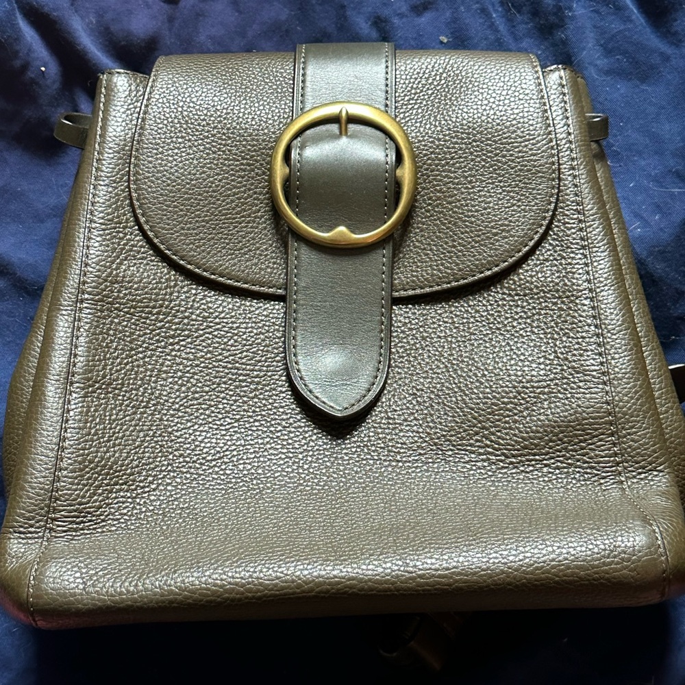 Elegant green kaki faux Leather Backpack, POLO RALPH LAUREN